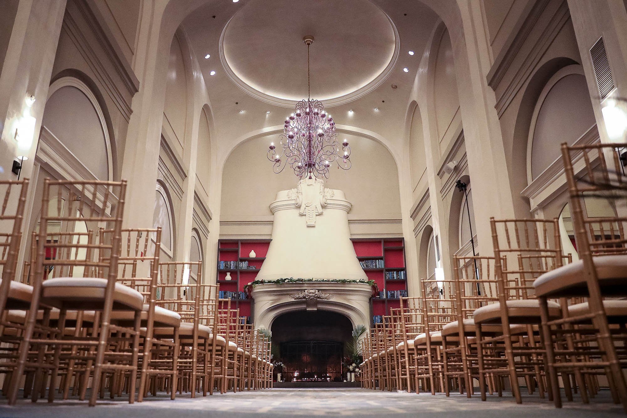 Floor shot of chairs lined up for a wedding service at The Marker